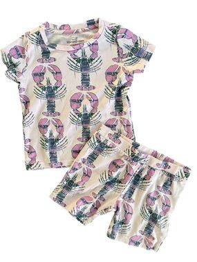Vineyard Vines Short-Sleeve Pajama Set Girls 3T Pink Lobster Pima Cotton EUC